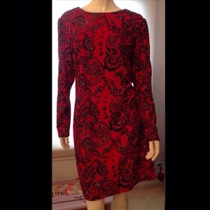 Long Sleeve Red with Black Glitter Party Dress